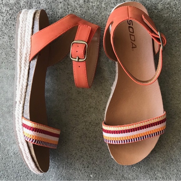 NEW Soda Tacoma Orange Espadrille Flatform Sandal - Picture 2 of 8
